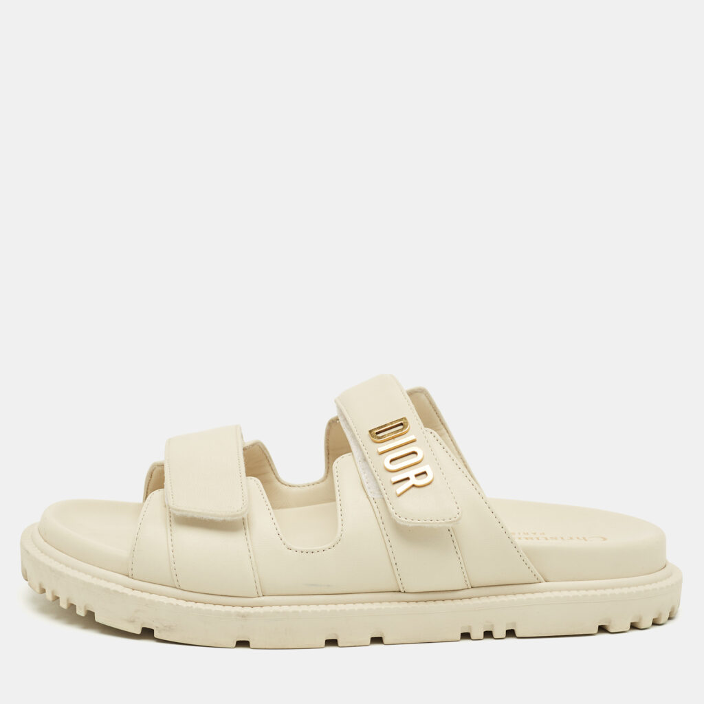 Dior Cream Leather DiorAct Flat Sandals Size 38