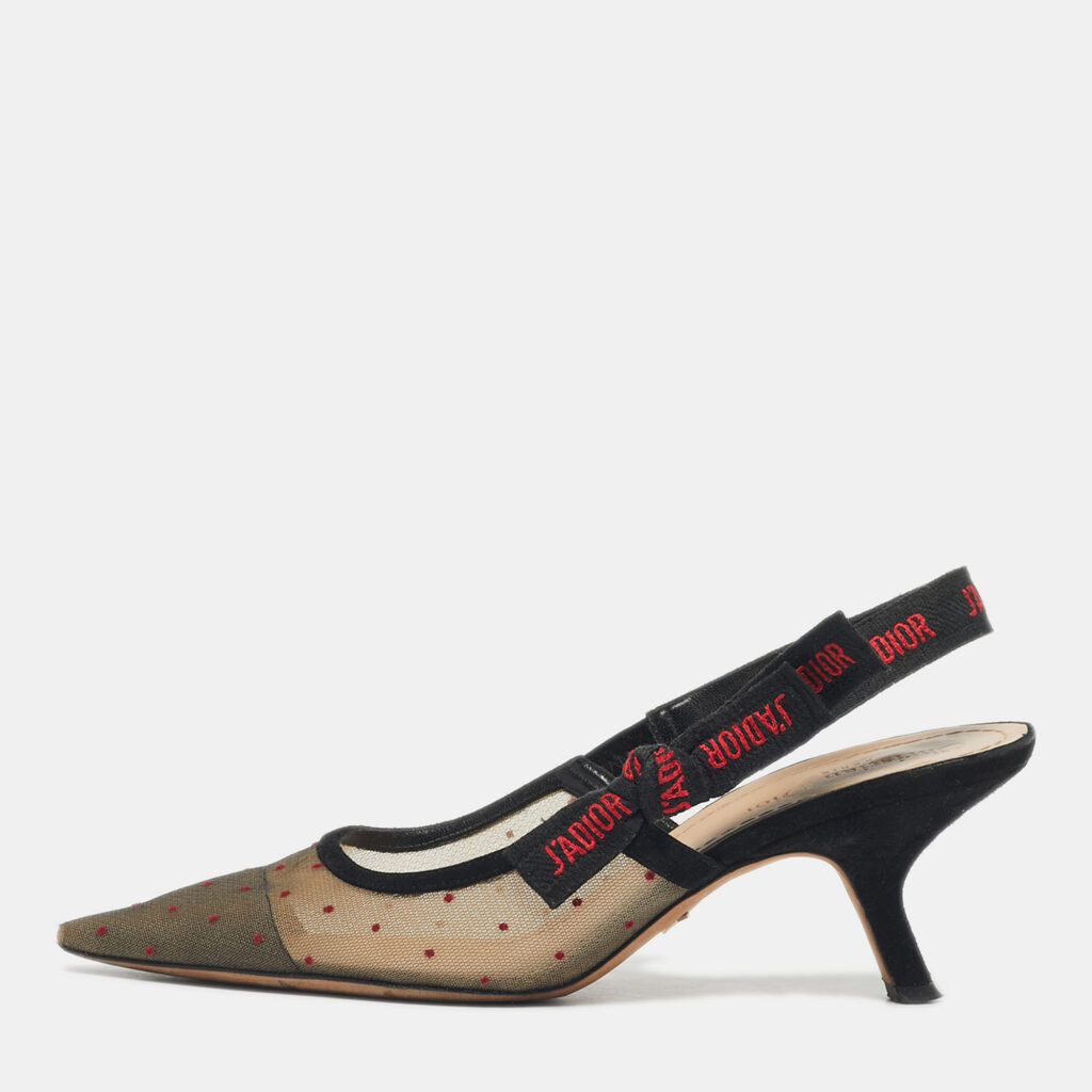 Dior Black Suede And Mesh J'Adior Pointed Toe Slingback Pumps Size 39 Dior Black Suede And Mesh J'Adior Pointed Toe Slingback Pumps Size 39