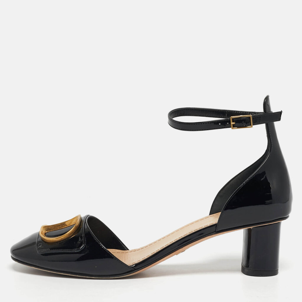 Dior Black Patent Leather D'cest Ankle Strap Sandals Size 38