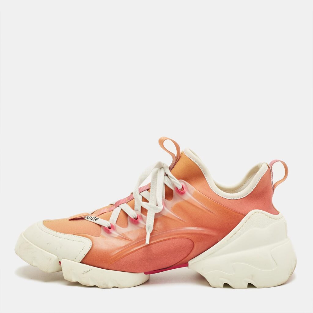 Dior White/Orange Fabric and PVC D-Connect Lace Up Sneakers Size 39 Dior White/Orange Fabric and PVC D-Connect Lace Up Sneakers Size 39