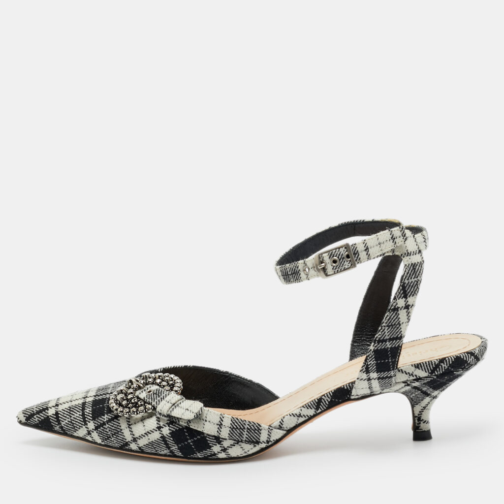Dior Tartan Gang Size 38.5 Multicolor Brocade Fabric Ankle Strap Pumps Dior Tartan Gang Size 38.5 Multicolor Brocade Fabric Ankle Strap Pumps