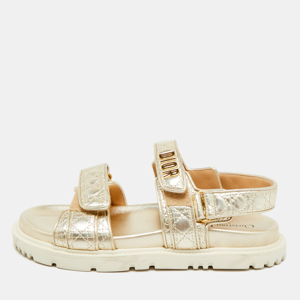 Dior DiorAct Size 41 Gold Leather Slingback Sandals