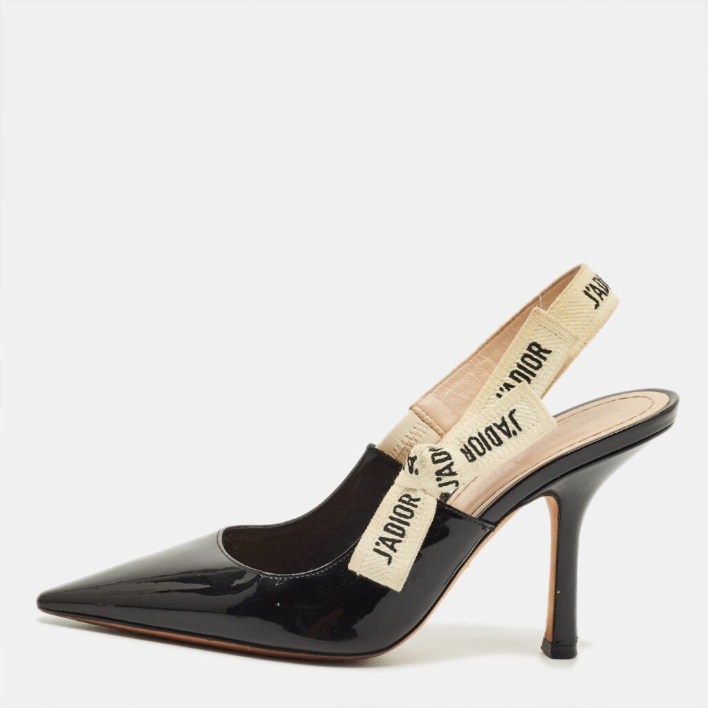 Dior J'Adior Size 37.5 Black Patent Leather Slingback Pumps Dior J'Adior Size 37.5 Black Patent Leather Slingback Pumps