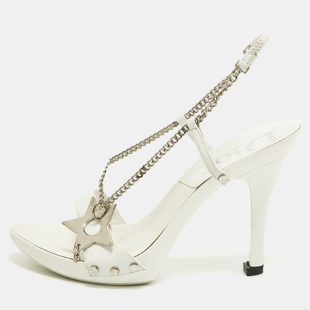 Dior Size 36.5 White Patent Leather Chain Ankle Strap Sandals Dior Size 36.5 White Patent Leather Chain Ankle Strap Sandals