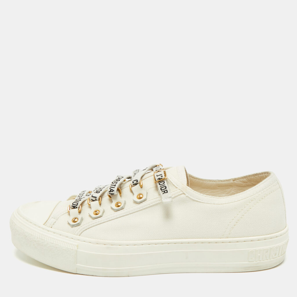 Dior Walk'n'Dior Size 38.5 White Canvas Lace Up Sneakers