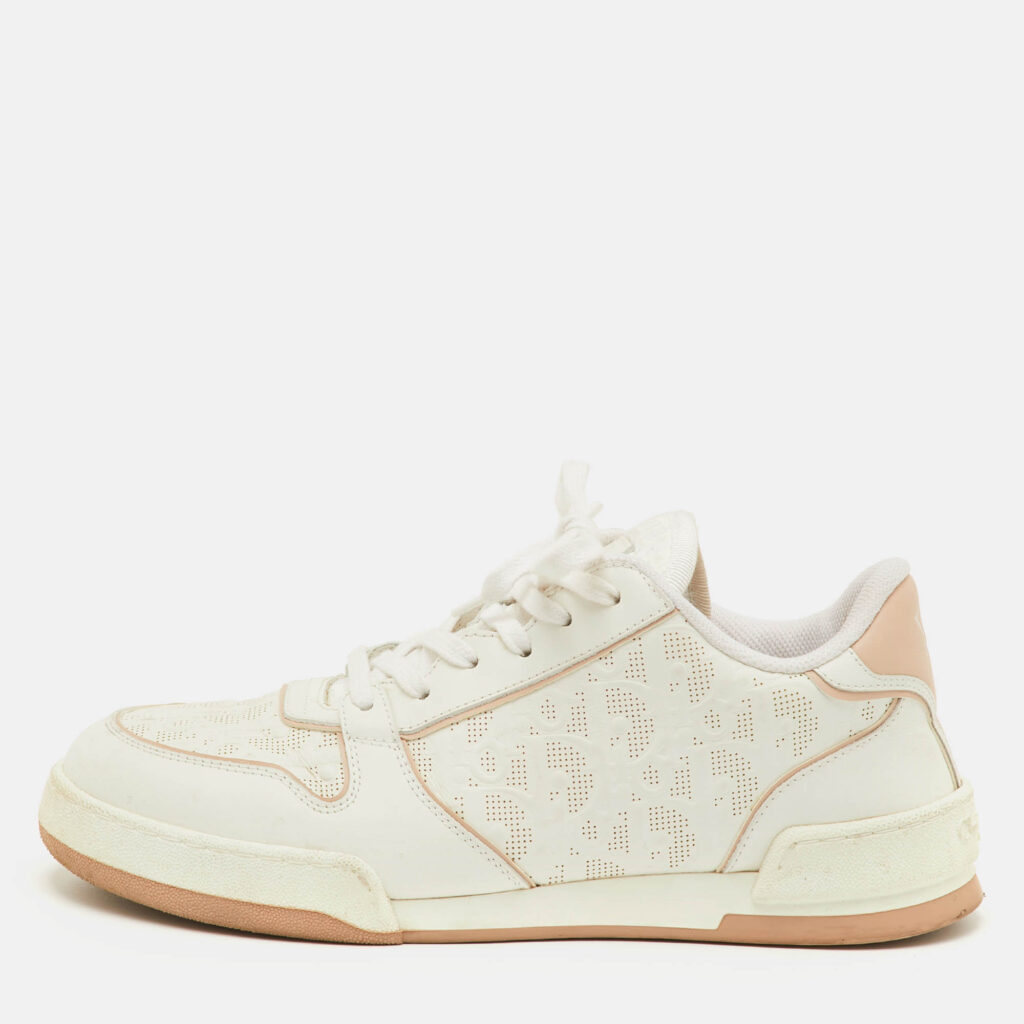 Dior One Size 38 White/Beige Leather Oblique Perforated Low Top Sneakers Dior One Size 38 White/Beige Leather Oblique Perforated Low Top Sneakers