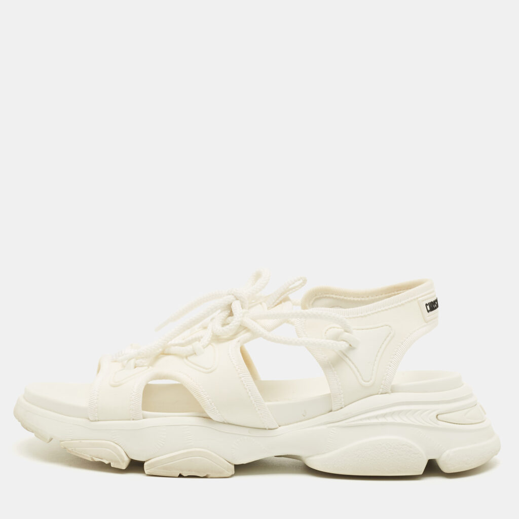 Dior D-Connect Size 38.5 White Fabric and Rubber Flat Sandals