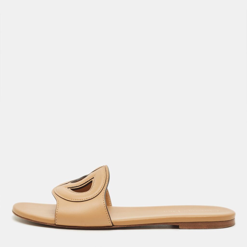 Dior D Club Size 38.5 Brown Leather Flat Slides