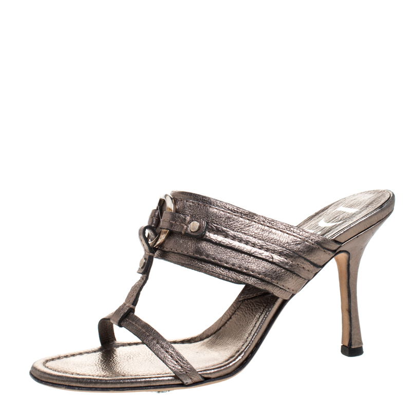 Dior Metallic Leather T Strap Slide Sandals Size 37 Dior Metallic Leather T Strap Slide Sandals Size 37