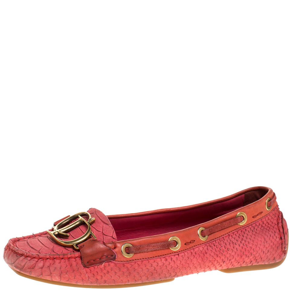 Dior Pink Python Leather CD Logo Loafers Size 38 Dior Pink Python Leather CD Logo Loafers Size 38