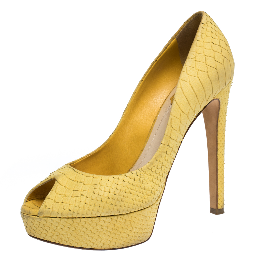 Dior Yellow Python Embossed Miss Dior Pumps Size 38.5 Dior Yellow Python Embossed Miss Dior Pumps Size 38.5