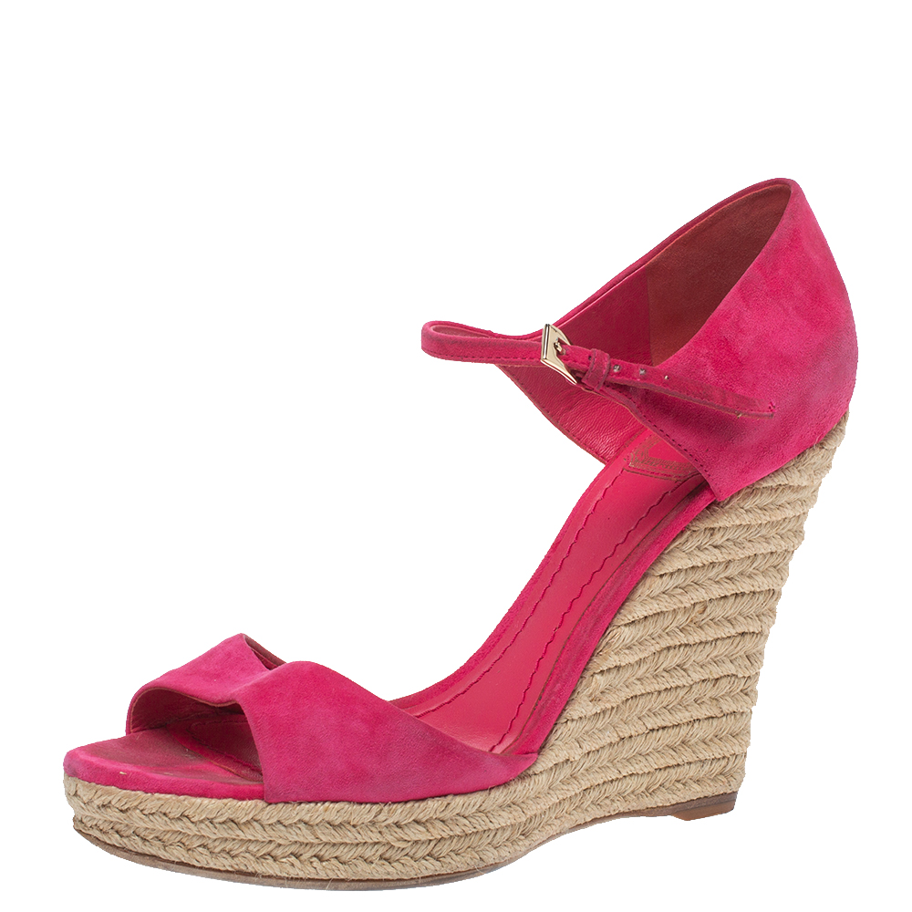 Dior Pink Suede Optique Wedge Ankle Strap Sandals Size 39.5 Dior Pink Suede Optique Wedge Ankle Strap Sandals Size 39.5
