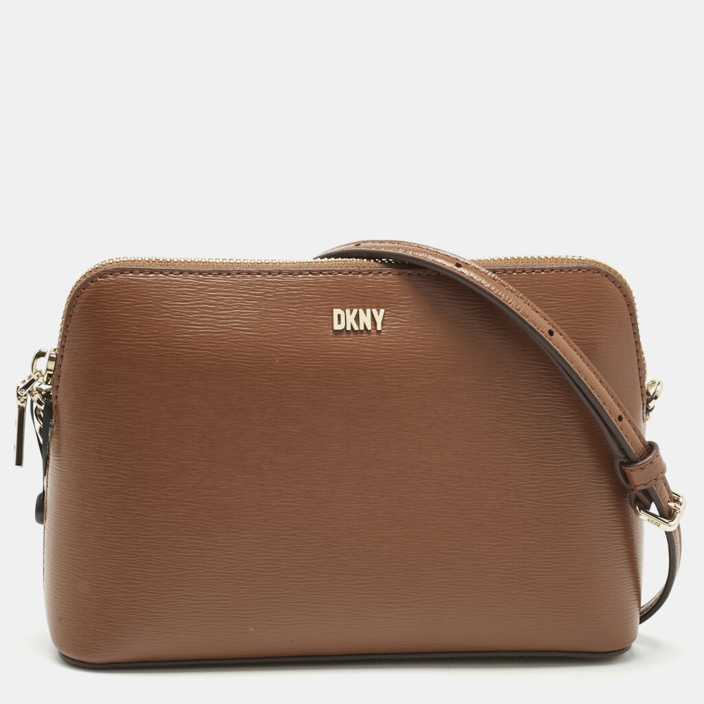 DKNY Brown Leather Bryant Dome Crossbody Bag