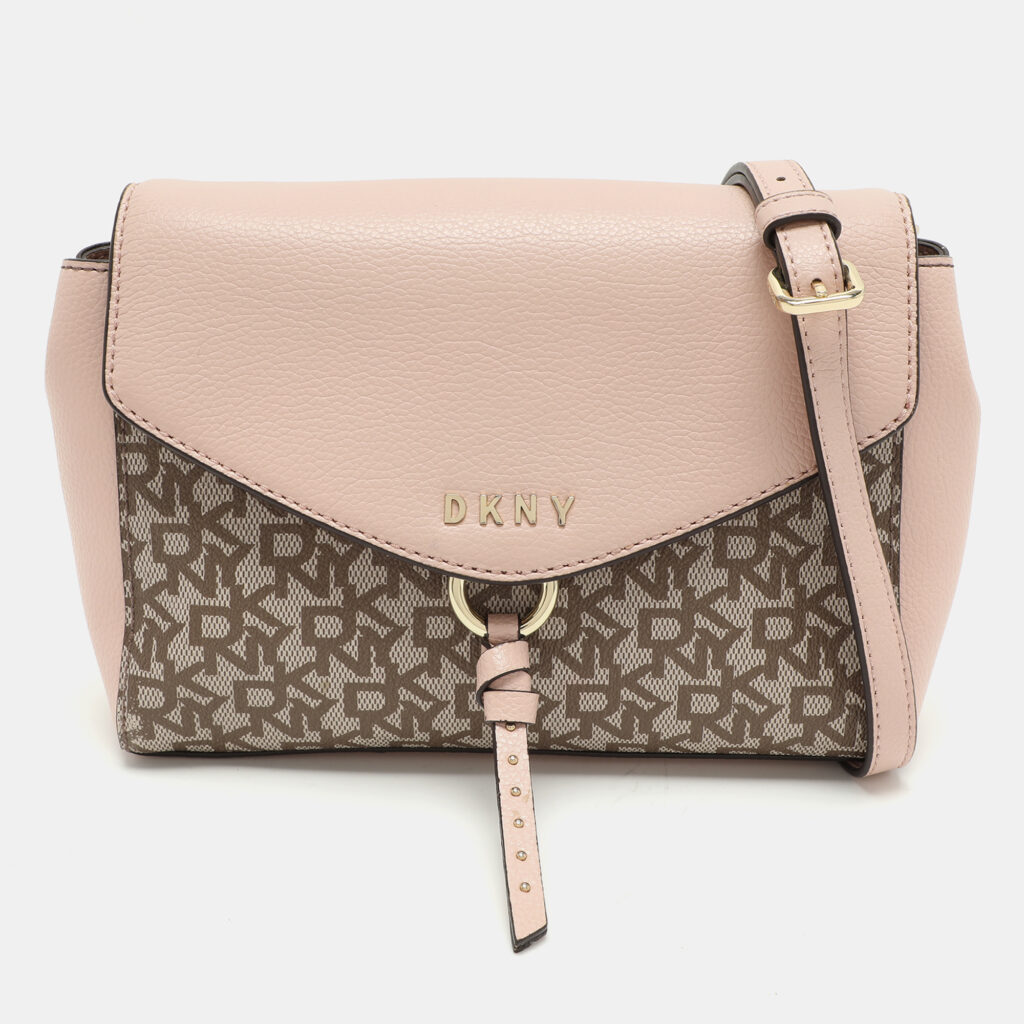 Dkny Beige/Pink Signature Coated Canvas and Leather Shoulder Bag Dkny Beige/Pink Signature Coated Canvas and Leather Shoulder Bag