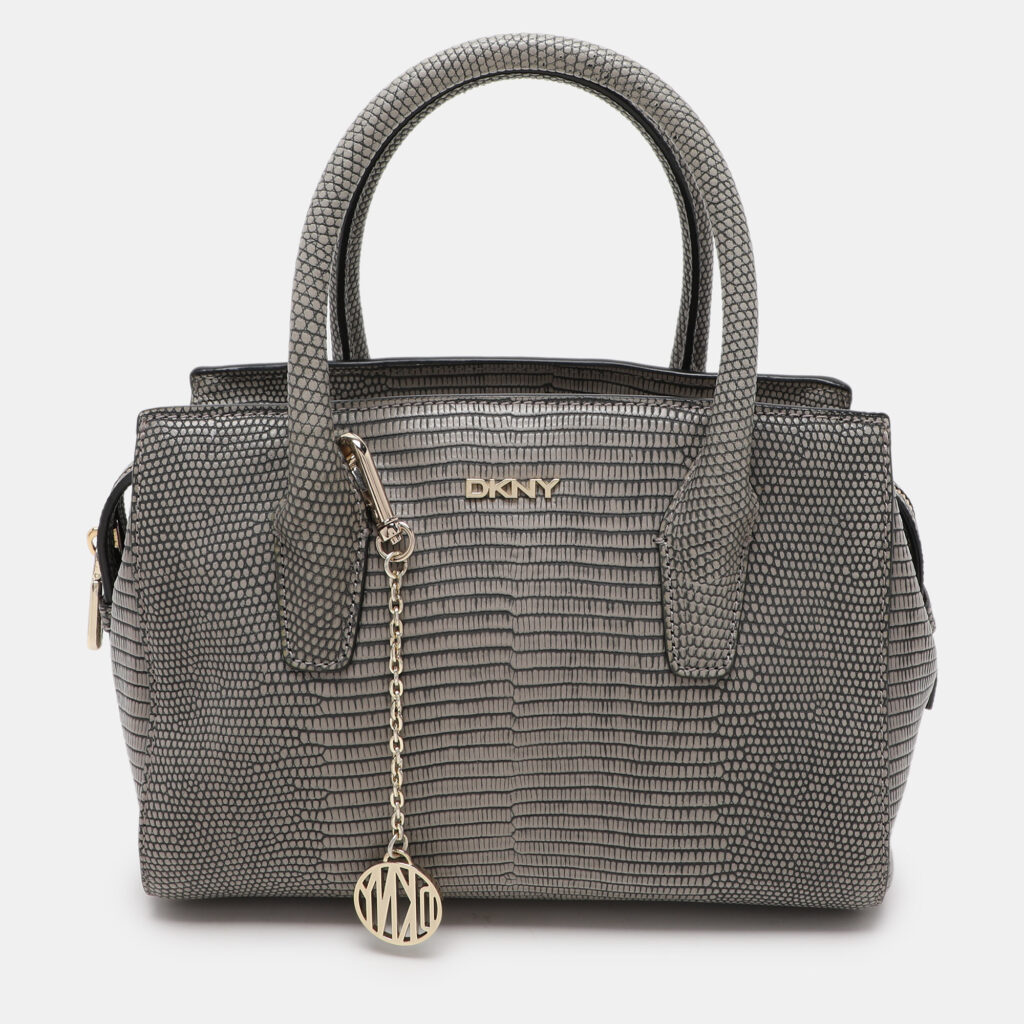 DKNY Grey Lizard Embossed Leather Satchel