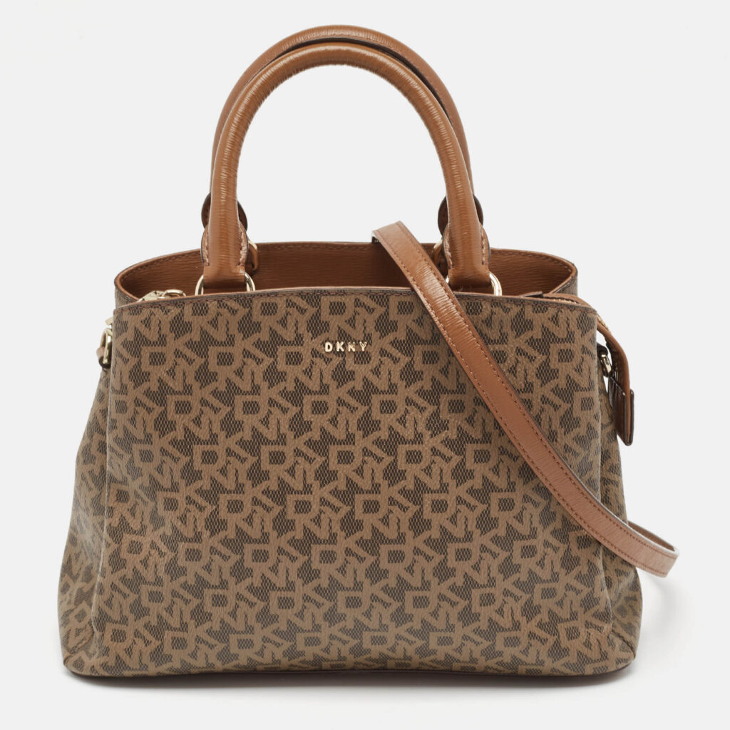 DKNY Brown Signature Coated Canvas Satchel DKNY Brown Signature Coated Canvas Satchel