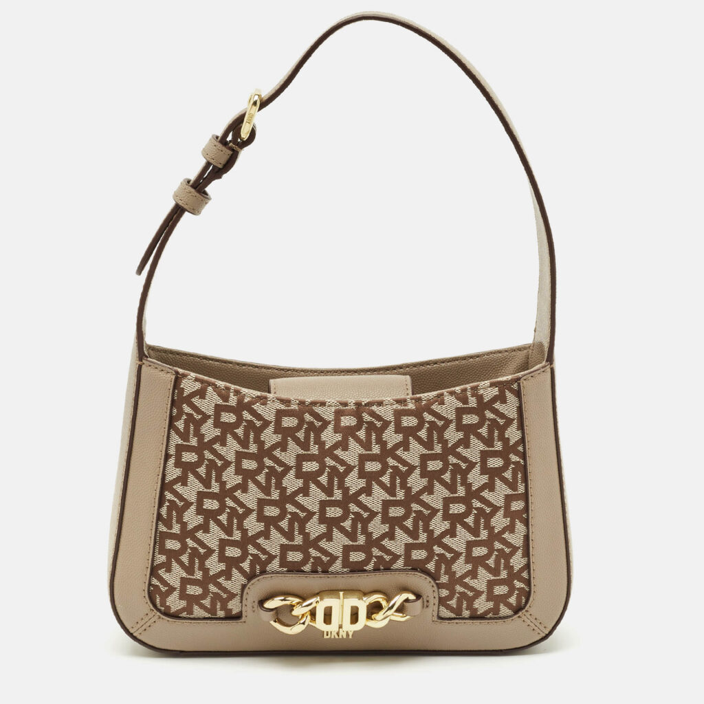 DKNY Beige Signature Canvas and Leather Valencia Shoulder Bag