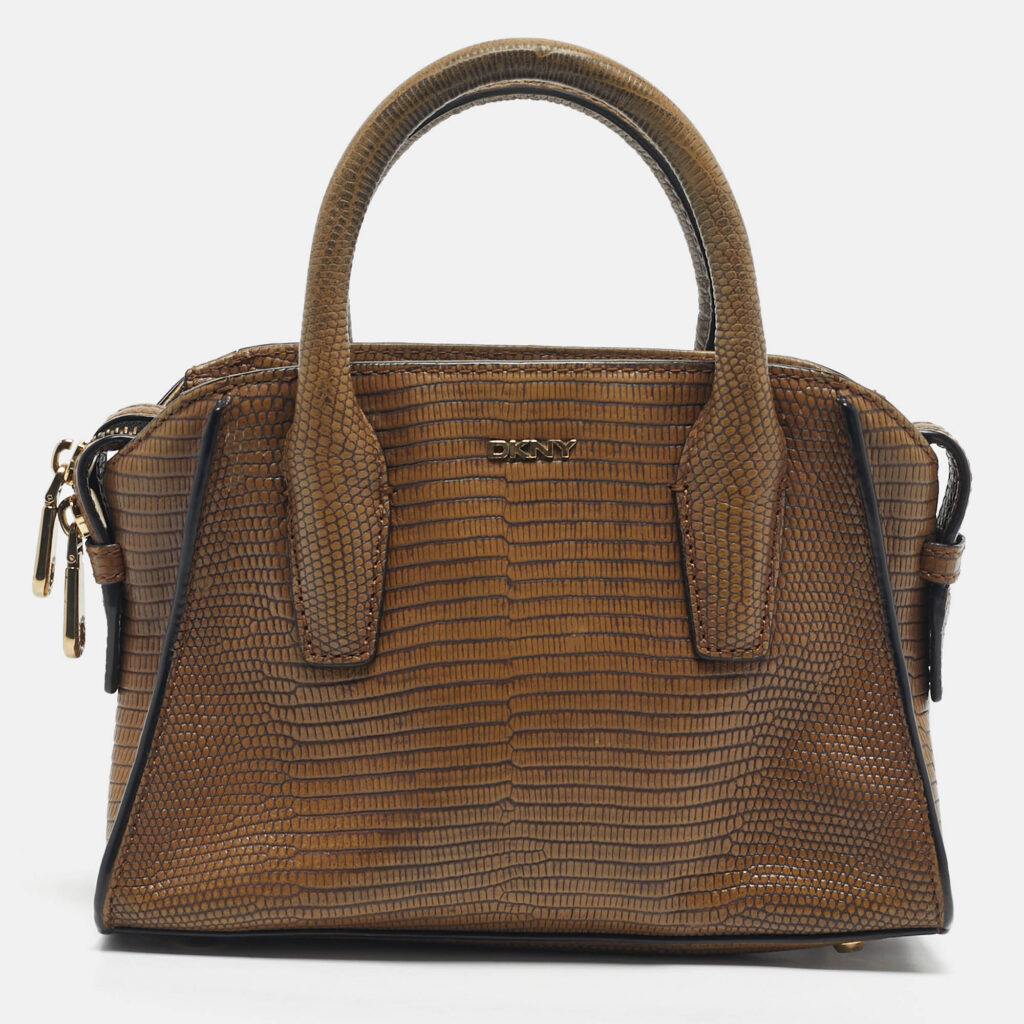 DKNY Brown Lizard Embossed Leather Chelsea Satchel DKNY Brown Lizard Embossed Leather Chelsea Satchel