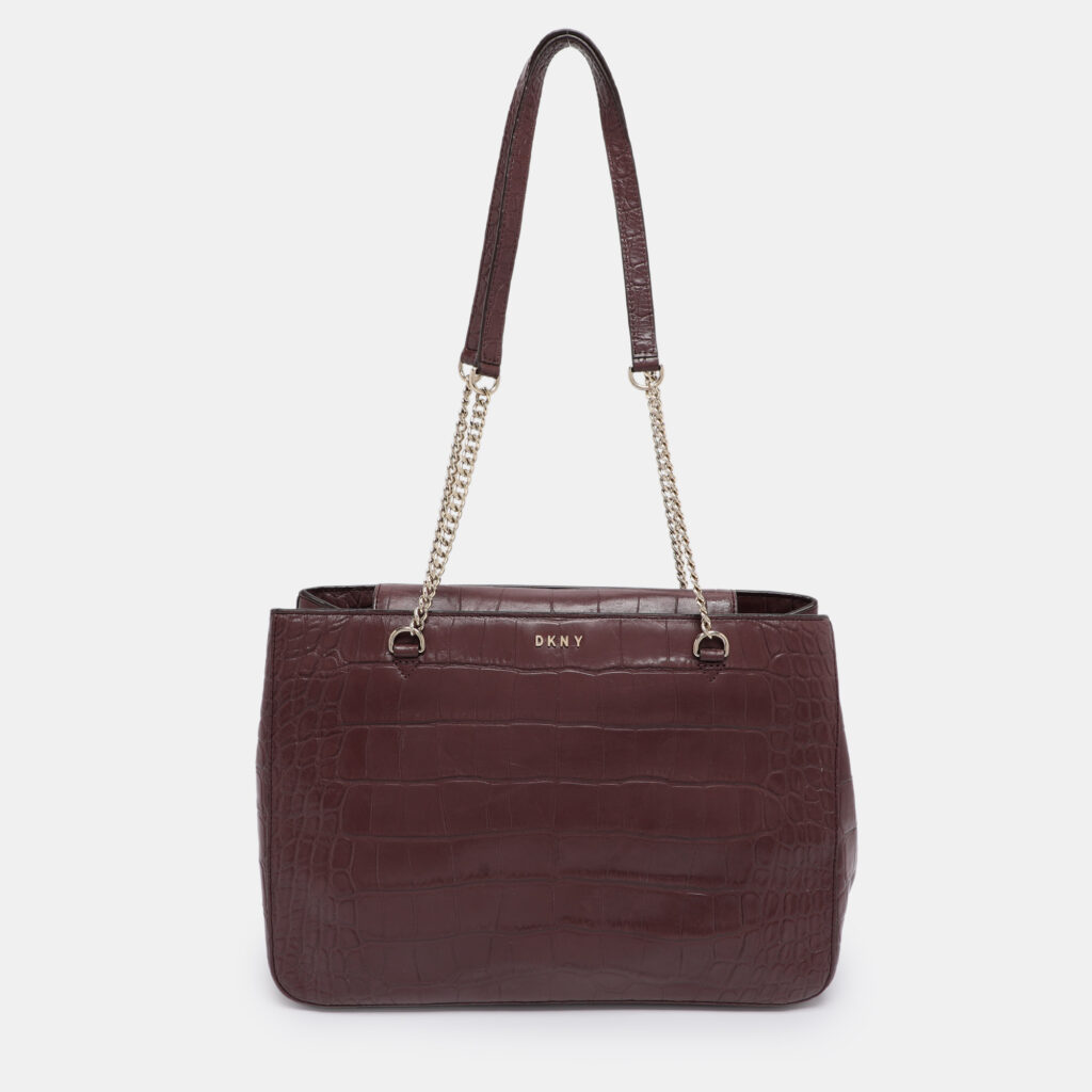 DKNY Burgundy Croc Embossed Leather Chain Tote DKNY Burgundy Croc Embossed Leather Chain Tote