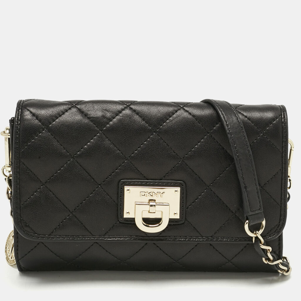 DKNY Black Quilted Leather Flap Chain Crossbody Bag DKNY Black Quilted Leather Flap Chain Crossbody Bag