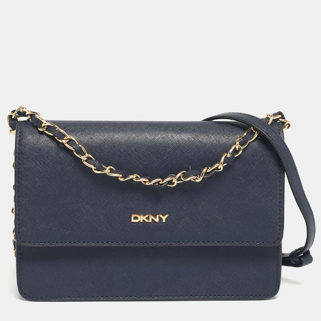 DKNY Navy Blue Leather Bryant Park Flap Crossbody Bag