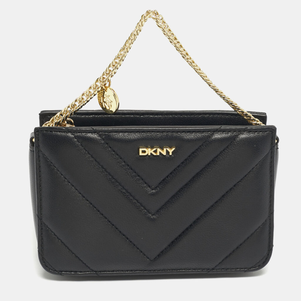 DKNY Black Leather Veronica Chain Clutch DKNY Black Leather Veronica Chain Clutch
