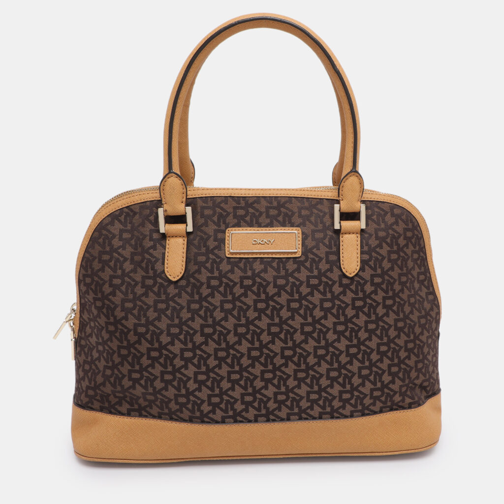 Dkny Brown/Mustard Canvas and Leather Dome Satchel Dkny Brown/Mustard Canvas and Leather Dome Satchel