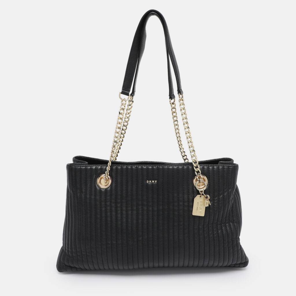DKNY Black Quilted Leather Chain Tote DKNY Black Quilted Leather Chain Tote