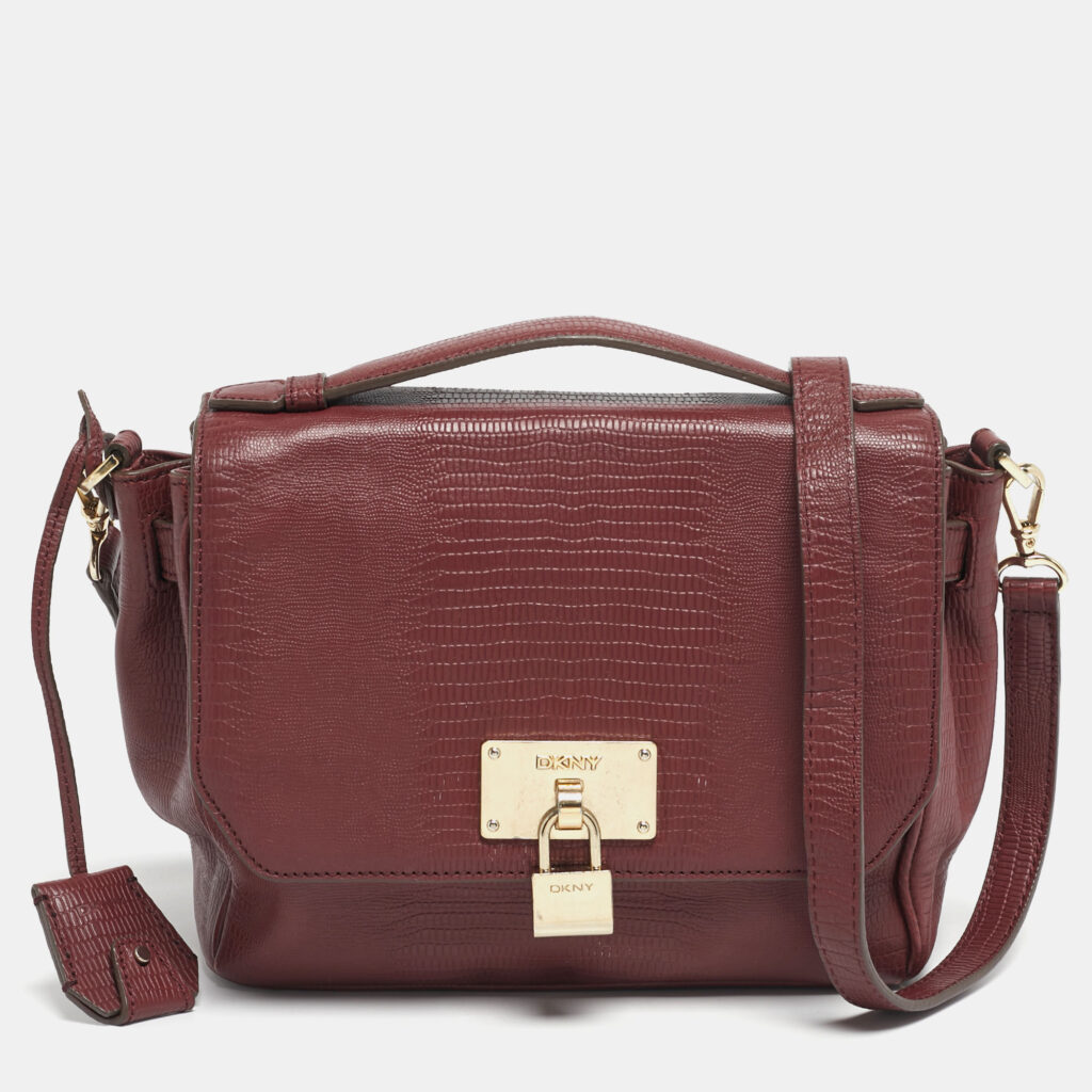 DKNY Red Lizard Embossed Leather Top Handle Bag DKNY Red Lizard Embossed Leather Top Handle Bag