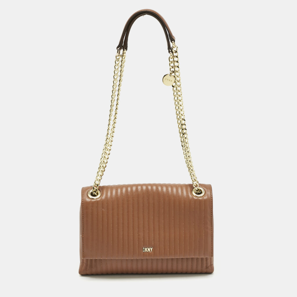 DKNY Brown Quilted Leather Gansevoort Flap Shoulder Bag