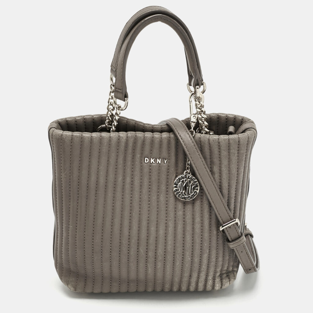 luxury-women-dkny-used-handbags-p1205730-001.jpg DKNY Grey Stripe Leather Gansevoort Tote