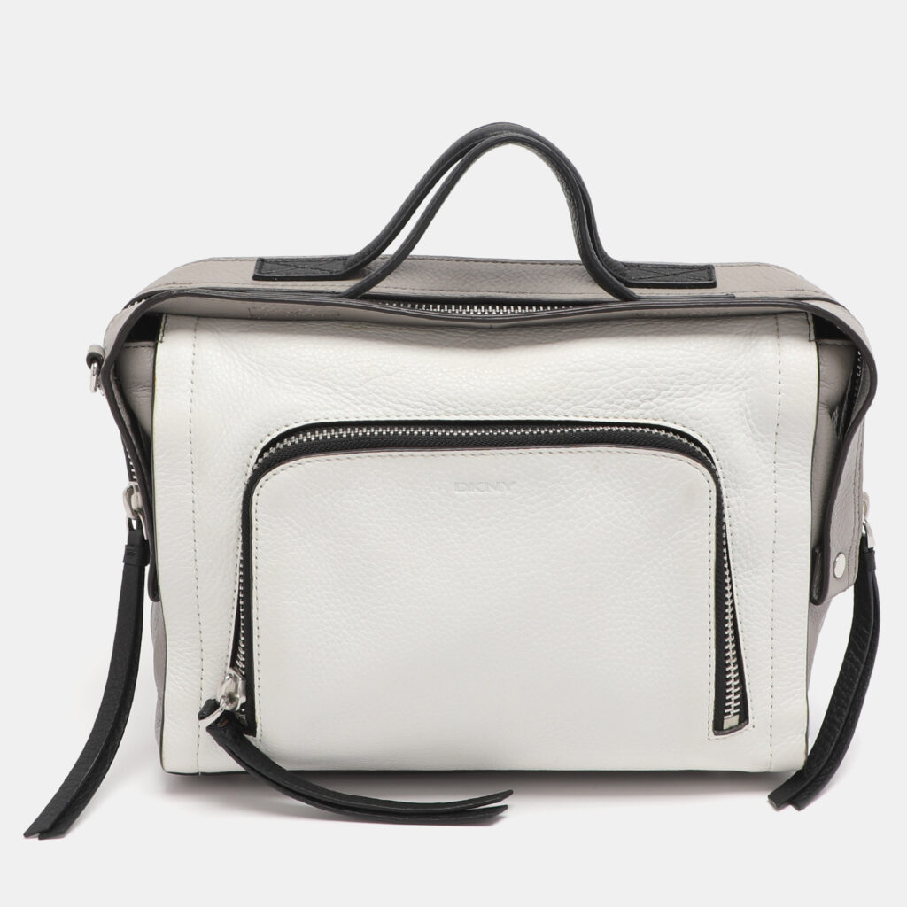 DKNY White/Grey Leather Top Handle Bag