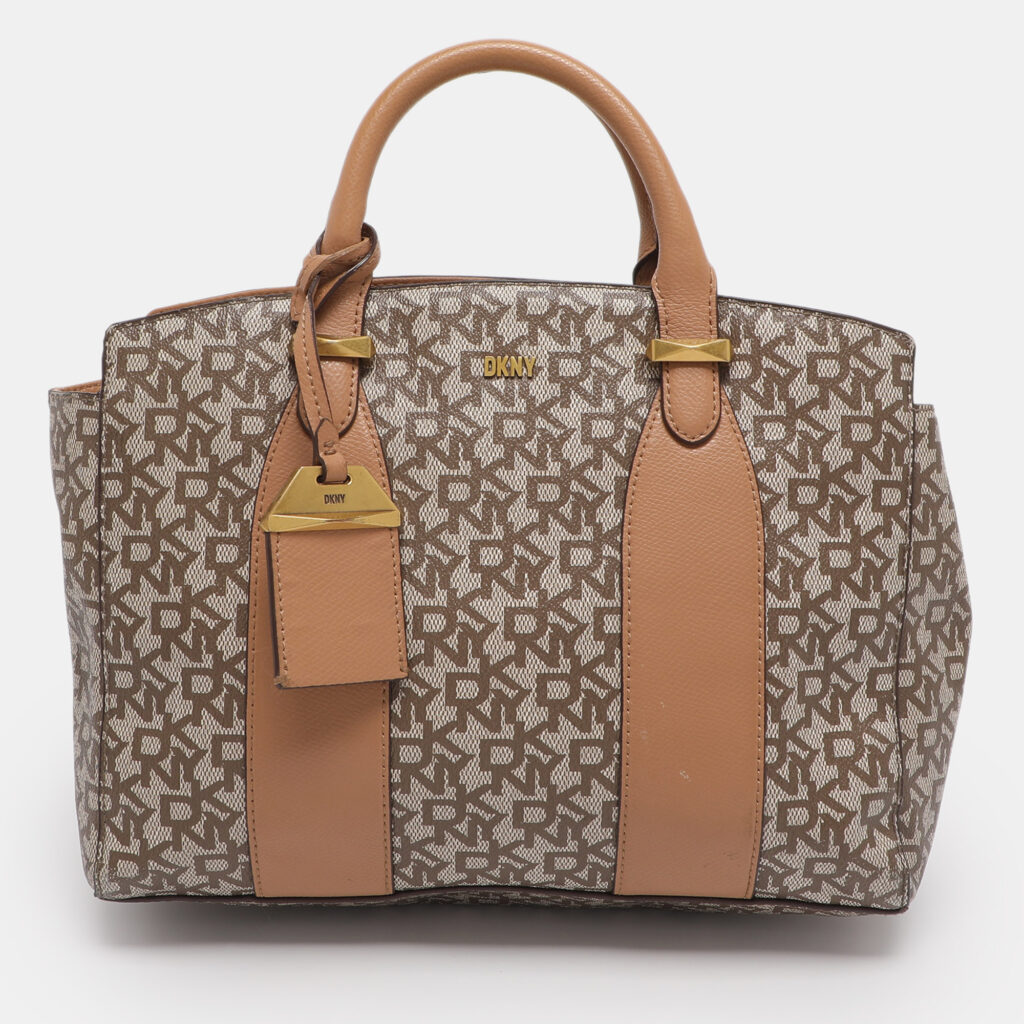 DKNY Beige Coated Canvas and Leather Satchel