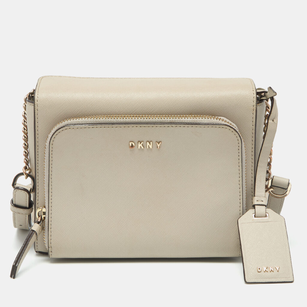 Dkny Light Grey Leather Bryant Park Pocket Crossbody Bag