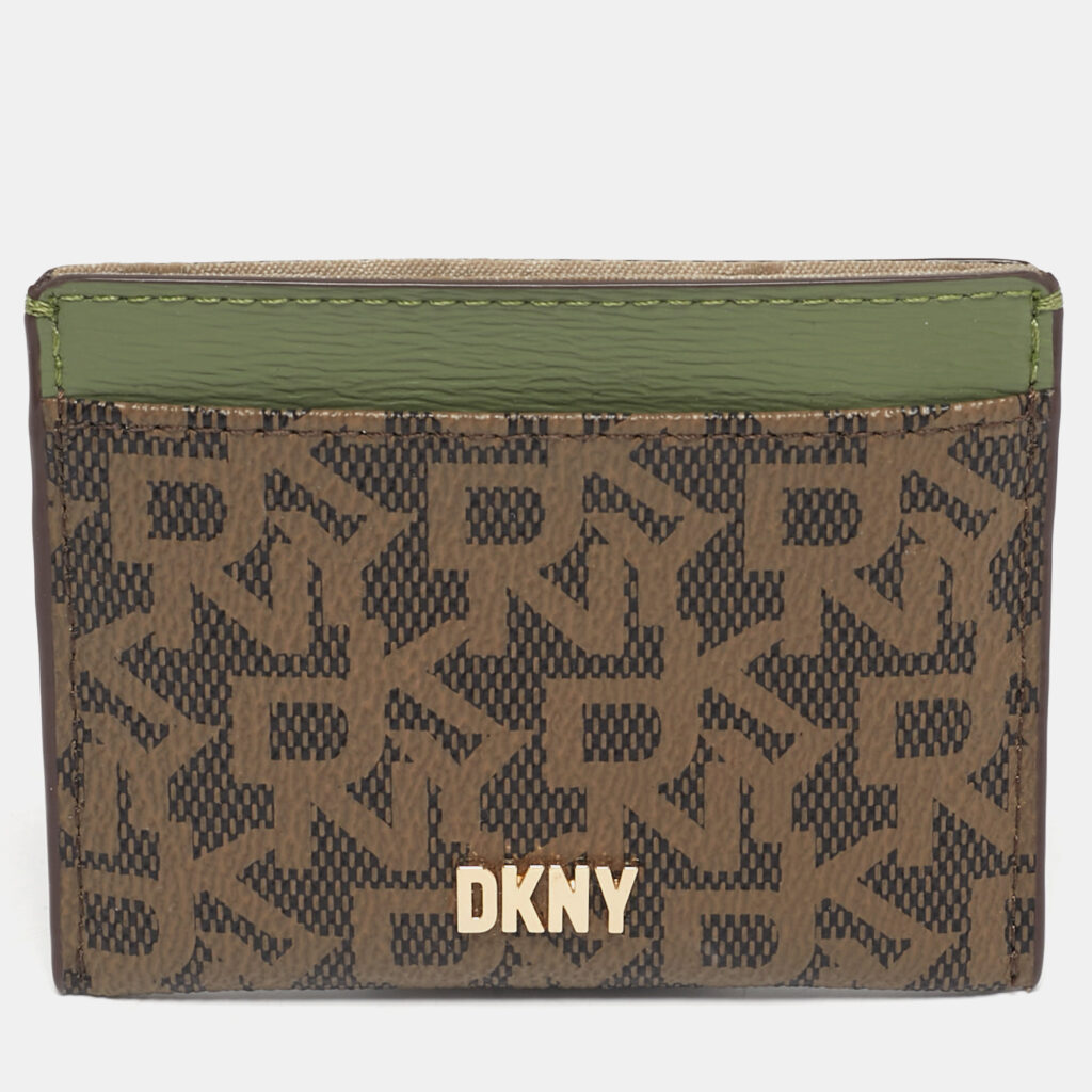 Dkny Brown/Green Monogram Coated Canvas and Leather Logo Card Holder Dkny Brown/Green Monogram Coated Canvas and Leather Logo Card Holder