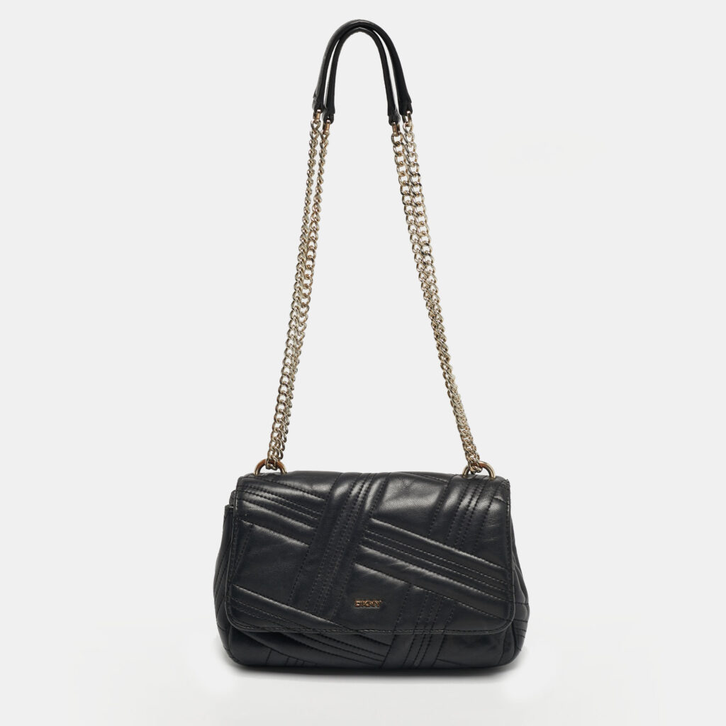 DKNY Black Quilted Leather Allen Flap Shoulder Bag DKNY Black Quilted Leather Allen Flap Shoulder Bag