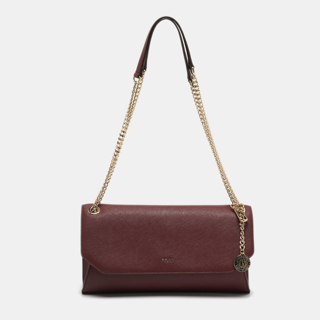 luxury-women-dkny-used-handbags-p1246350-003.jpg DKNY Bryant Dark Red Leather Chain Envelope Flap Bag