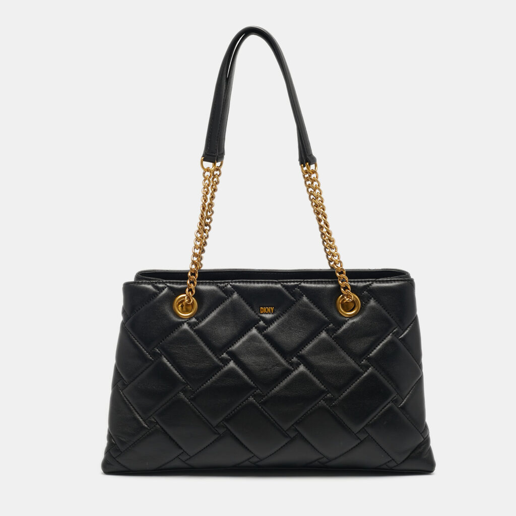 luxury-women-dkny-used-handbags-p1246367-002-1.jpg DKNY Black Quilted Leather Chain Tote