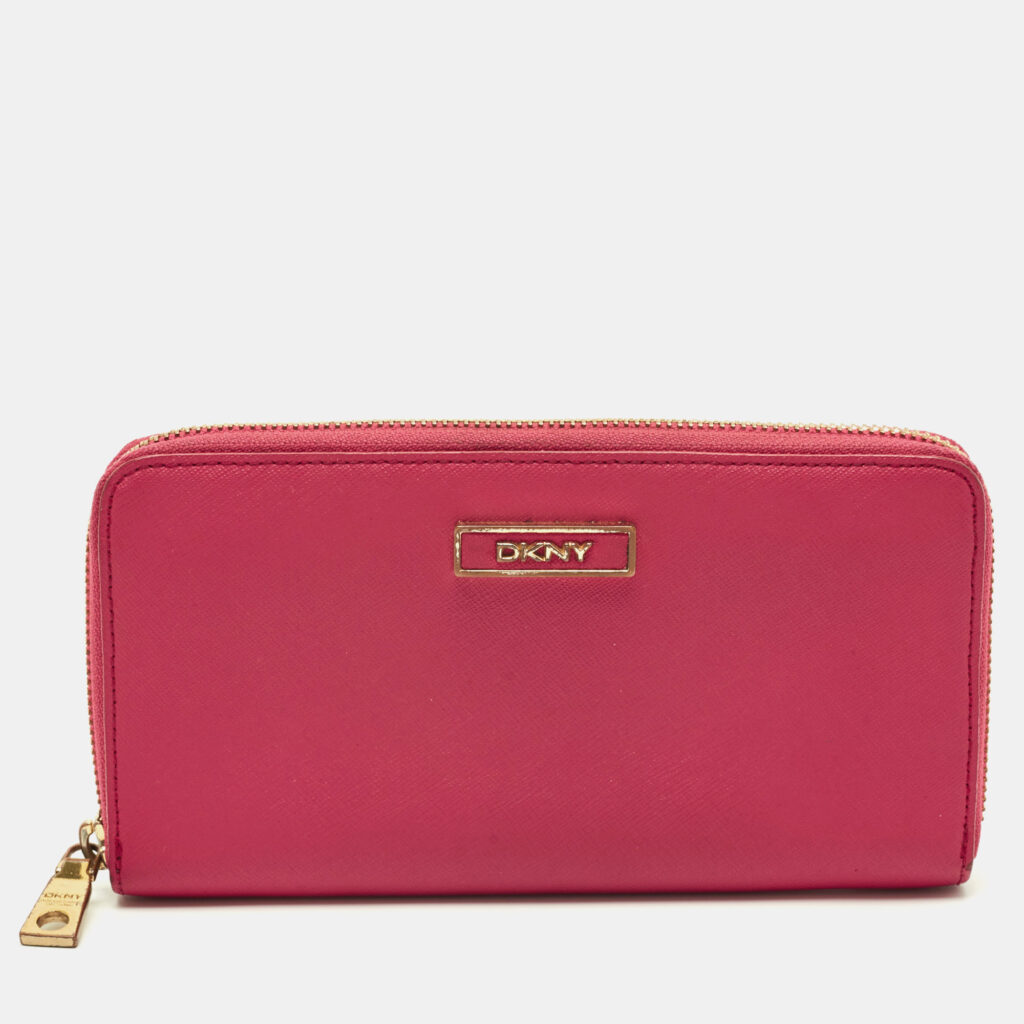 DKNY Pink Leather Logo Zip Continental Wallet DKNY Pink Leather Logo Zip Continental Wallet