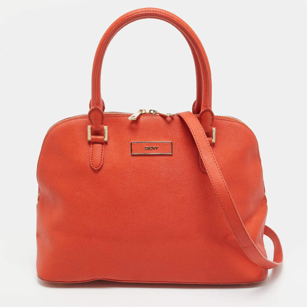 DKNY Orange Leather Dome Satchel