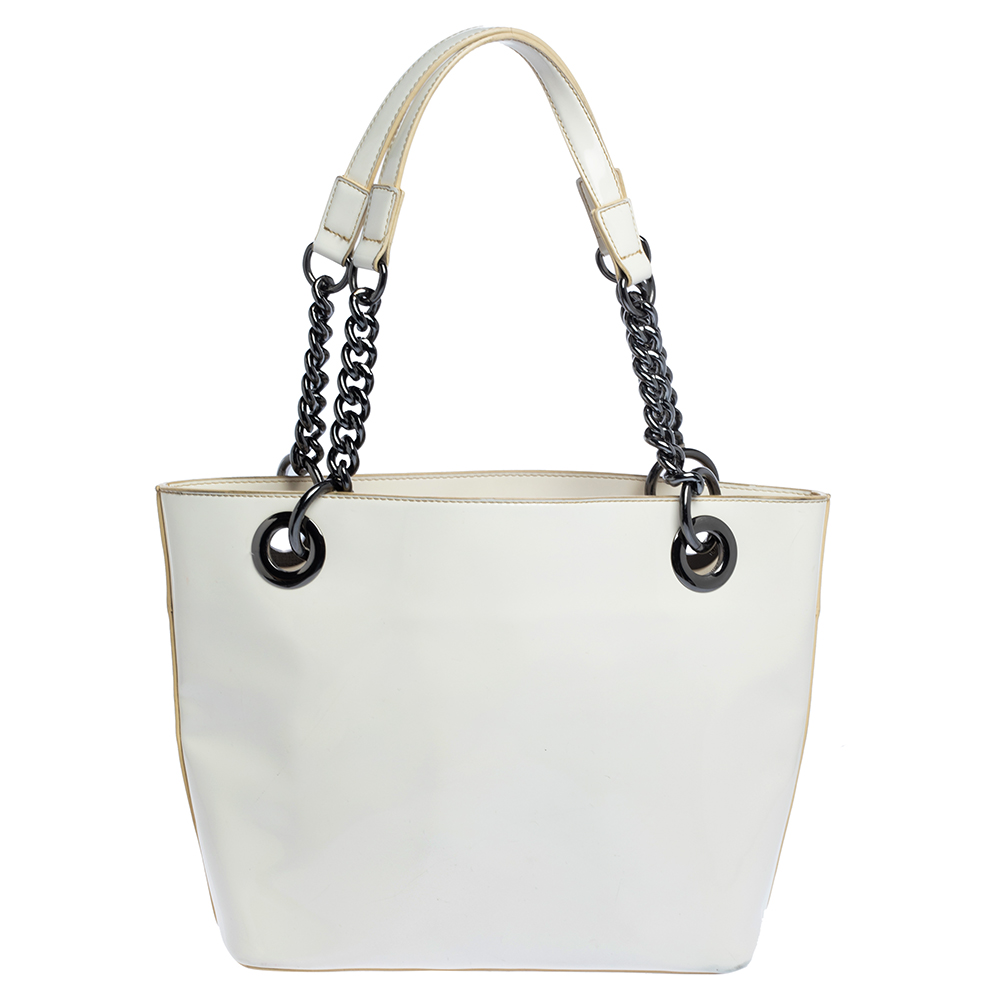 Dkny White Patent Leather Chain Tote Dkny White Patent Leather Chain Tote