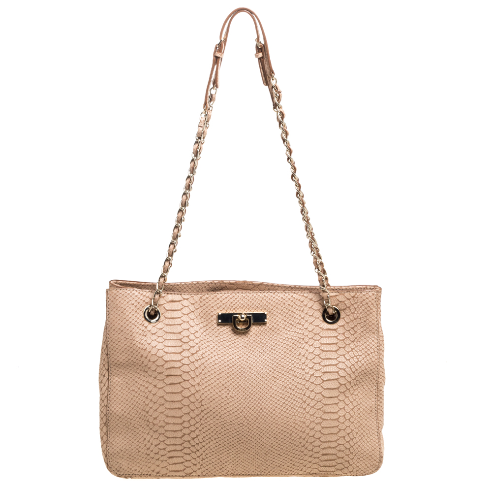 Dkny Peach Python Embossed Leather Chain Tote Dkny Peach Python Embossed Leather Chain Tote