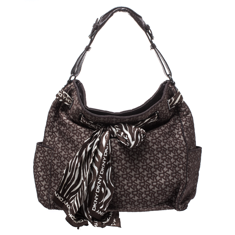 Dkny Brown Signature Canvas Scarf Hobo Dkny Brown Signature Canvas Scarf Hobo