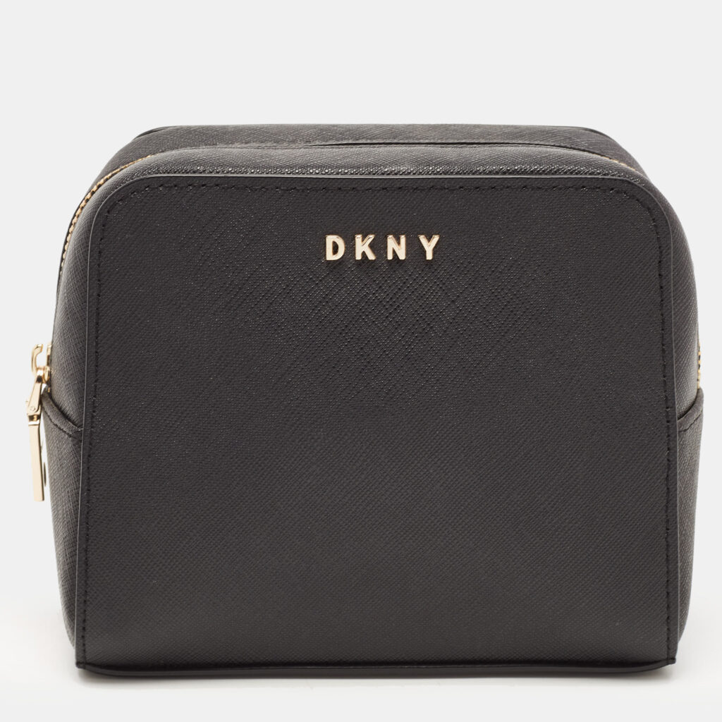 DKNY Black Saffiano Leather Cosmetic Pouch DKNY Black Saffiano Leather Cosmetic Pouch