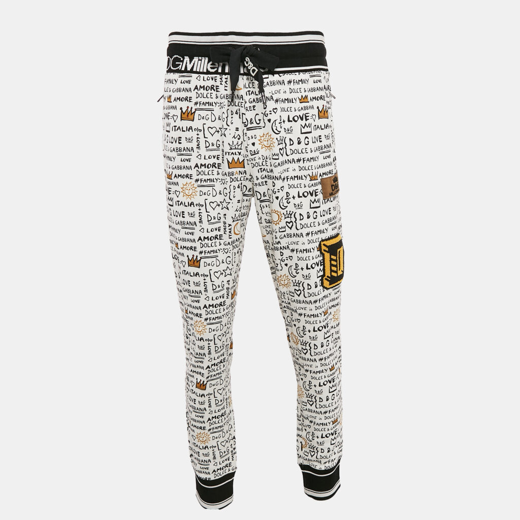Dolce & Gabbana White Graffiti Print Jersey Cotton Knit Joggers XXL Dolce & Gabbana White Graffiti Print Jersey Cotton Knit Joggers XXL