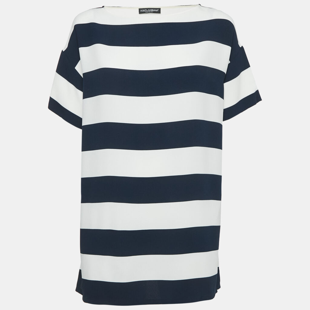 Dolce & Gabbana Blue/White Striped Crepe Oversized Top M Dolce & Gabbana Blue/White Striped Crepe Oversized Top M