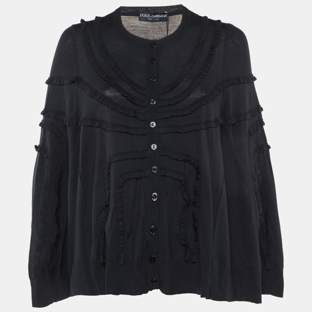 Dolce & Gabbana Black Wool Knit Button Front Poncho S Dolce & Gabbana Black Wool Knit Button Front Poncho S