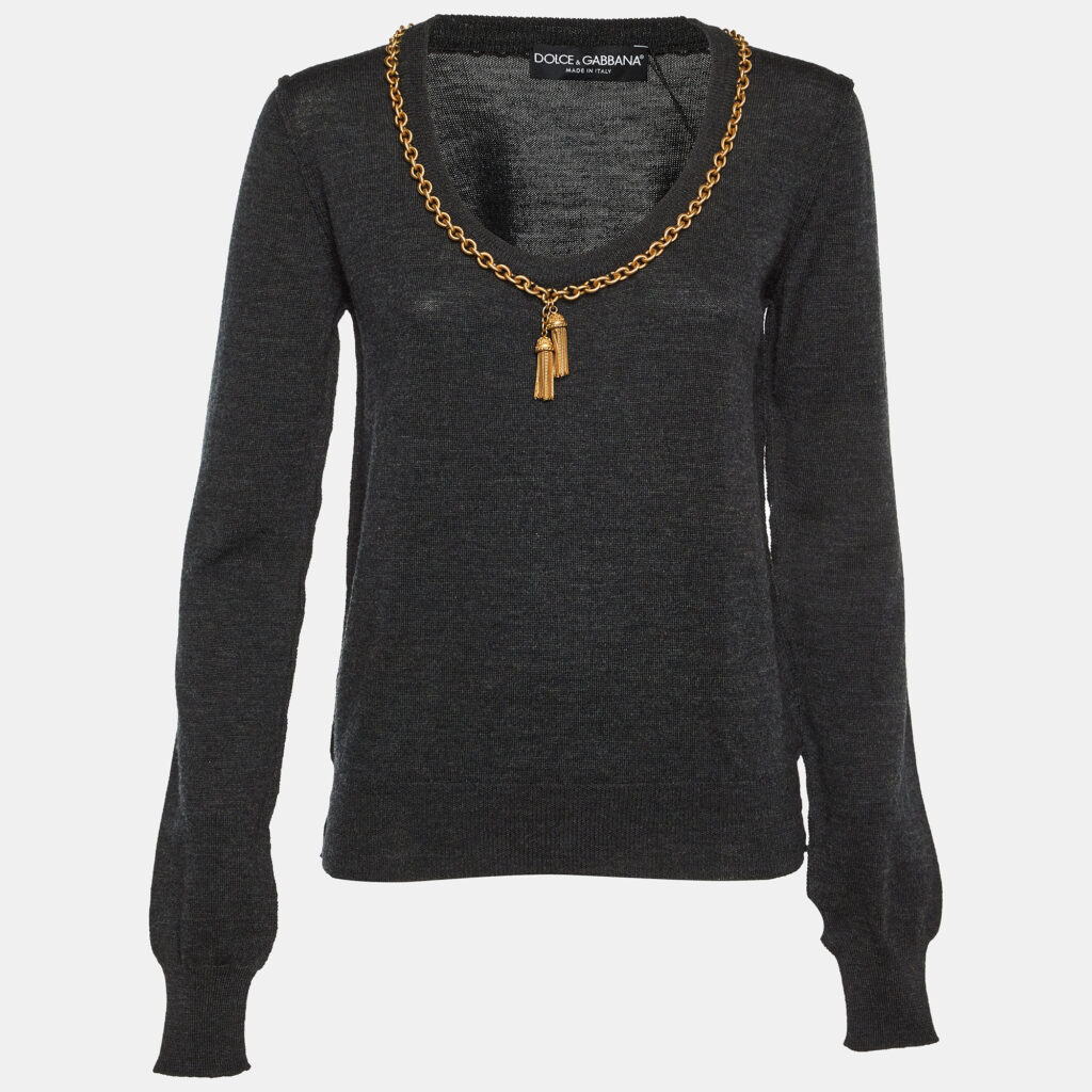 Dolce & Gabbana Charcoal Grey Chain Detail Sweater L Dolce & Gabbana Charcoal Grey Chain Detail Sweater L