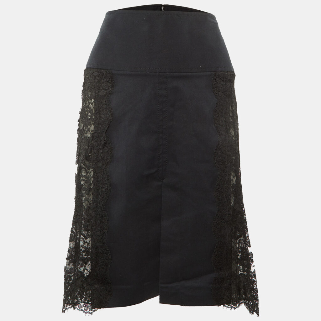 Dolce & Gabbana Black Cotton & Lace Paneled Knee Length Skirt L