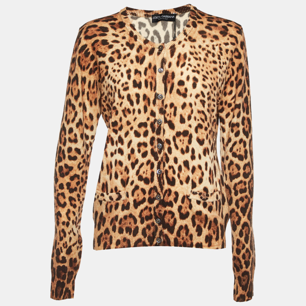 Dolce & Gabbana Brown Animal Printed Cashmere Cardigan L